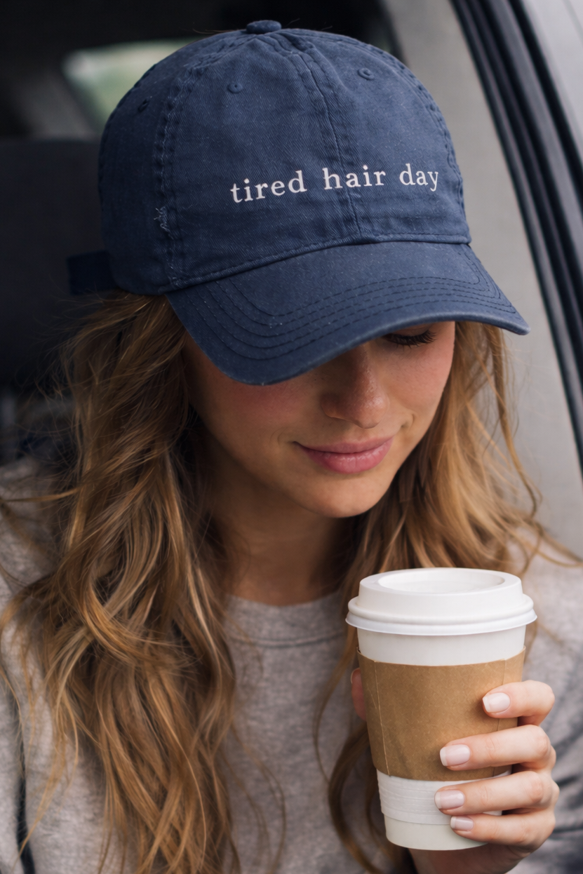 Tired Hair Day Distressed Dad Hat Cotton Twill Low Profile Cap